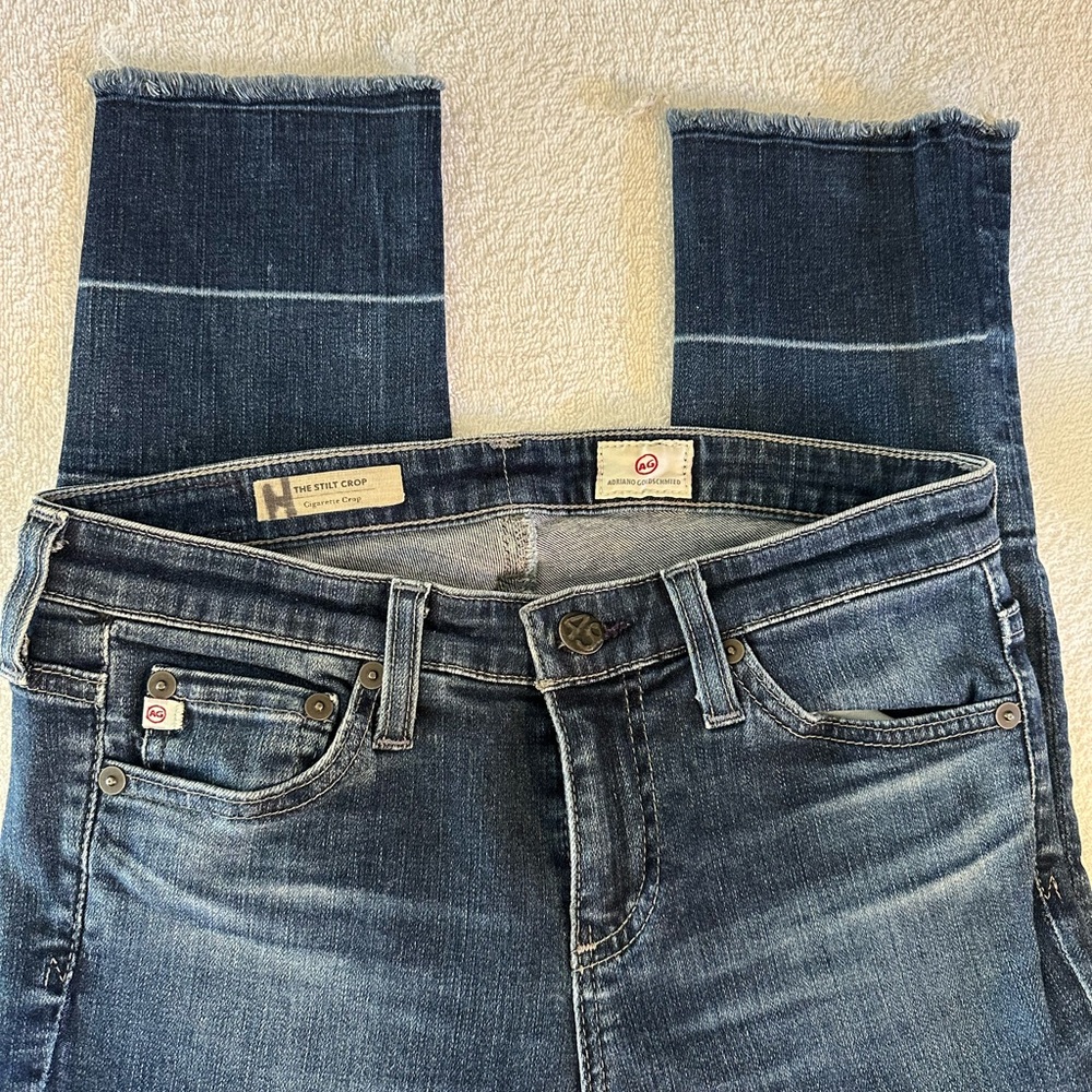 Ag Adriano Goldschmied The Stilt Cigarette Crop Frayed Bottom Jeans sz 25
